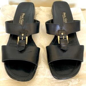 Paul Green “Ocean” slip-on black leather sandal with silver buckle Sz 9
